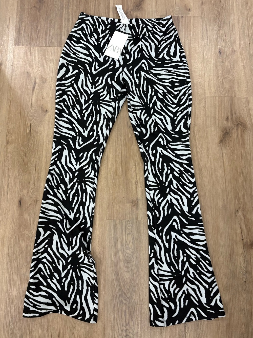 Zara| Zebra Print Flared Pants - Black & White